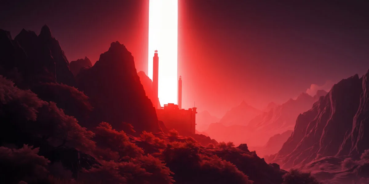 Surreal-infrared-tones-and-silhouetted-backlighting.-Isekai-anime-style,-futuristic-facility-in-Rio’s-mountains-at-night.-Neon-accents,-80s-90s